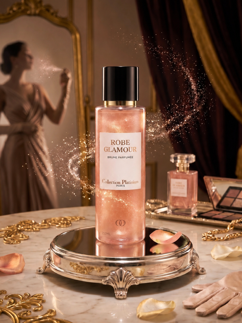 Brume parfumée pailletée Robe Glamour collection platinium