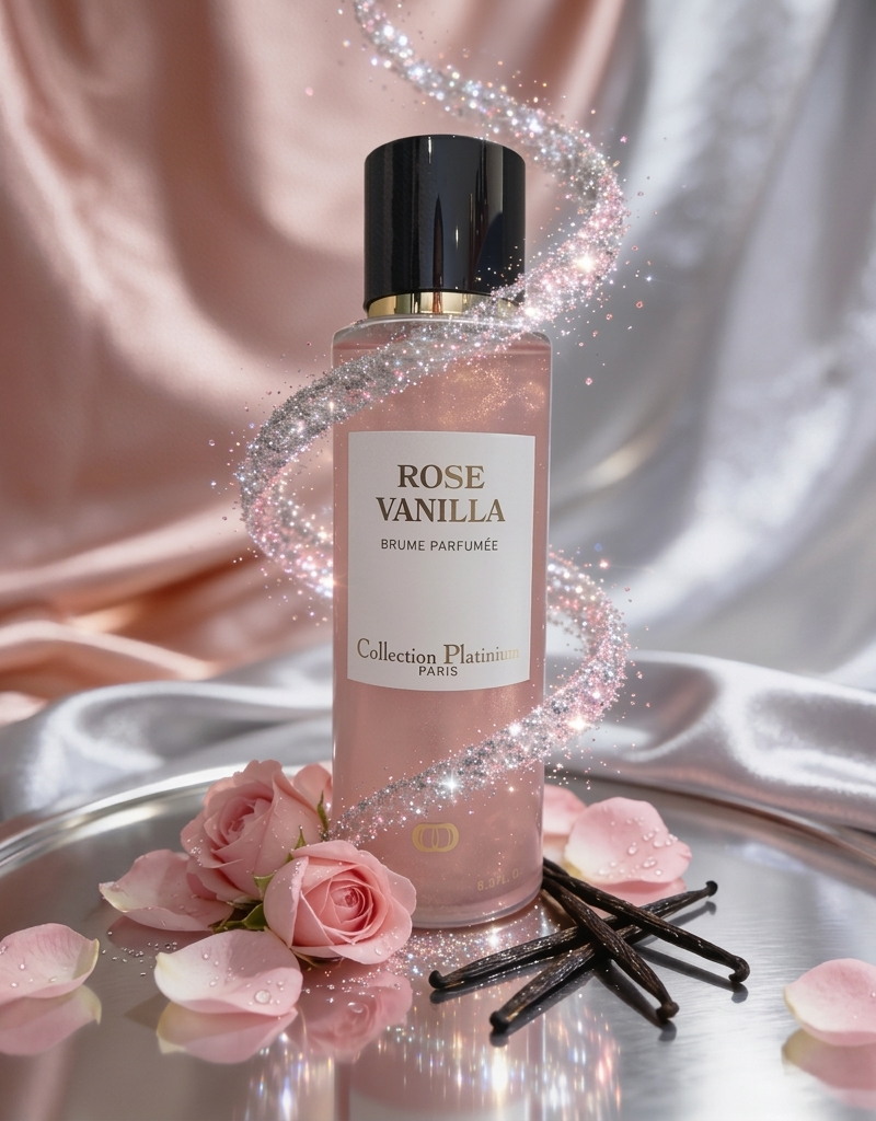 Brume parfumée pailletée Rose Vanilla collection platinium
