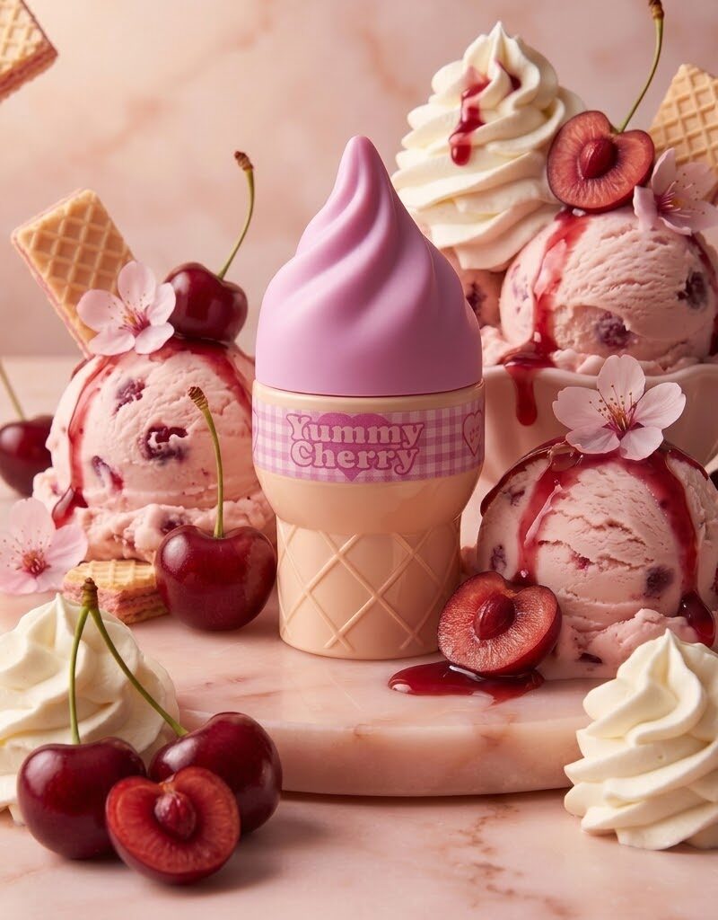 Eau de Toilette Ice Cream Délicieuse Cerise 100 ml, flacon de parfum aux notes de cerise juteuse.