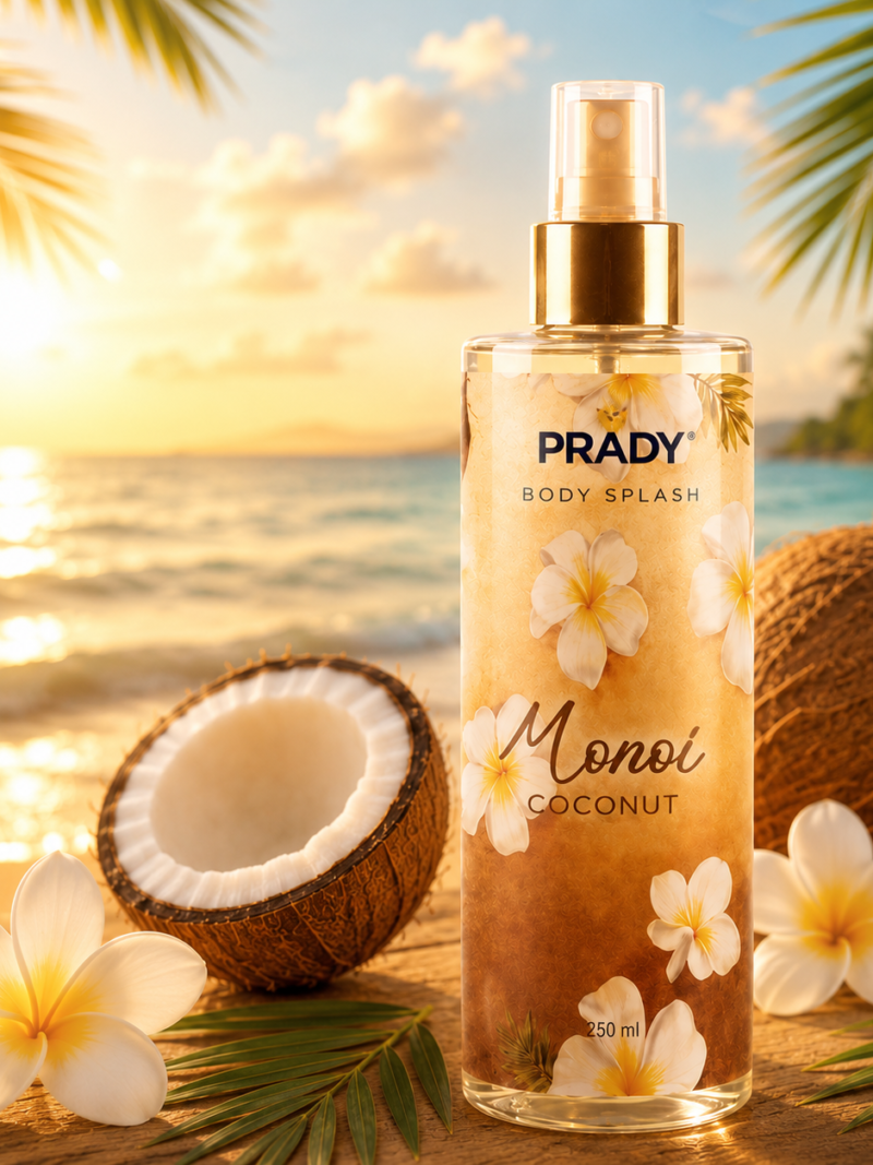 Brume parfumée Monoï Coco Prady pour corps et cheveux.