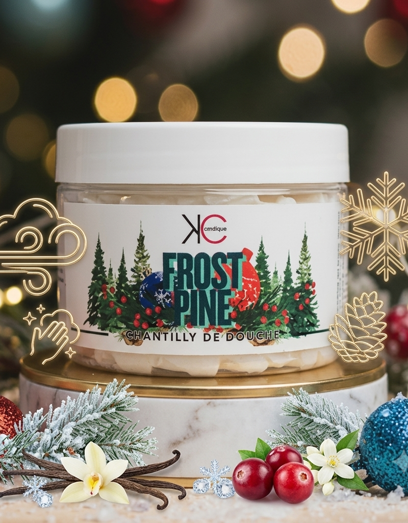 Chantilly de douche Frost Pine à la texture onctueuse et aérienne, parfum pin frais et glacial.
