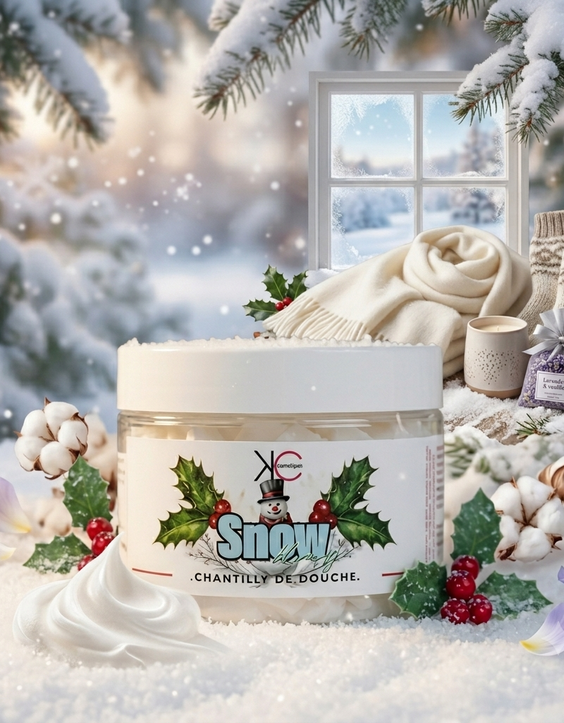 Chantilly de douche Snow à la texture fouettée et onctueuse, parfum poudré et réconfortant pour le corps.
